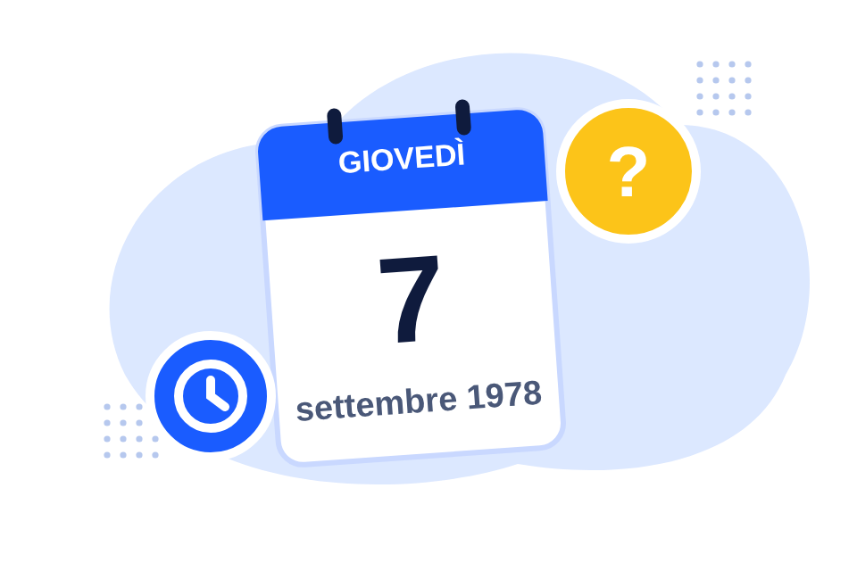 Pagina di calendario con la scritta giovedì 7 settembre 1978 e un punto di domanda