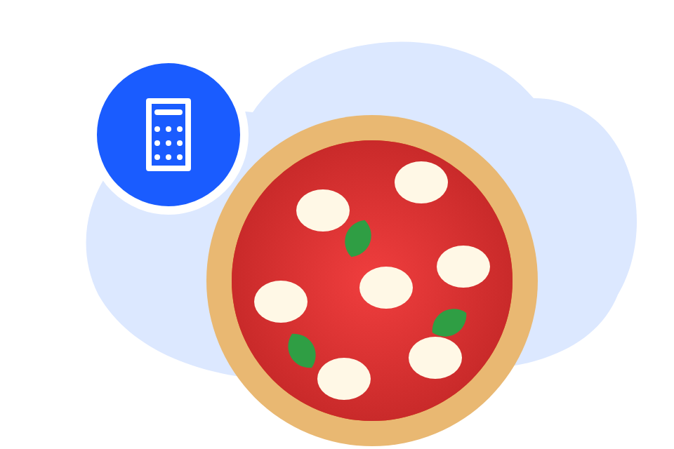 Una pizza margherita accanto a una calcolatrice
